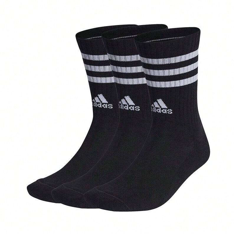 Adidas 阿迪達斯2025年新款男女針織健身訓練清爽中筒襪三雙裝運動襪 - 黑色 - 查看 1