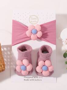 1 Set Baby Headband & Socks, 3D Five-Petal Flower Design, Solid Color, Stretchy Soft Comfortable Cute Infant Accessories - 彩色 - 查看 16