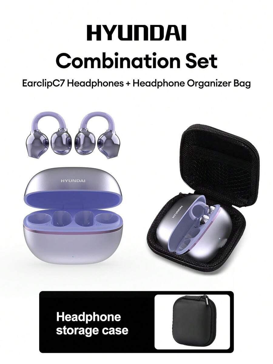 Tai nghe Bluetooth thời trang HYUNDAI EarclipC7 kèm hộp đựng, nghe nhạc và chơi game, độ trễ thấp, thời lượng pin dài, gọi điện HD có mic, chống nước IP45, vừa vặn thoải mái khi chơi thể thao, chạy bộ, làm việc, tương thích với điện thoại thông minh và máy tính, quà tặng cho các cặp đôi - Nhiều màu + túi đựng tai nghe - Xem 1