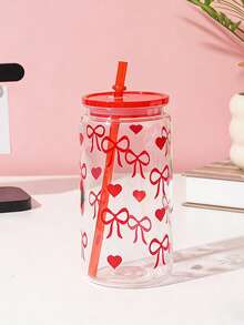 1 chiếc cốc nhựa 475ml/16oz hình nơ tình yêu, cốc uống nước in hình nơ, có nắp và ống hút, cốc thủy tinh trong suốt, cốc nước xinh xắn dành cho nữ, cốc có ống hút, cốc cà phê đá kiểu Mỹ, cốc sữa, cốc đồ uống, thích hợp cho cà phê. - Nhiều màu - Xem 12