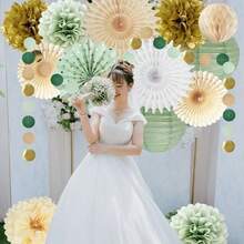 12 كرة زهرية من الورق الأخضر، ديكور حفلة الزفاف، خلفية ديكور حفلة عيد الميلاد، بومبوم مناسبة لديكور العطلات، الذكرى السنوية، الزفاف، عيد الحب - أخضر - مشاهدة 7