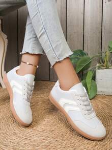 1 Pair Unisex Soft Sole Lightweight Casual Versatile Hook And Loop Fastening Sneakers, Convenient Slip-On, Suitable For All Seasons - Light Grey - View 1