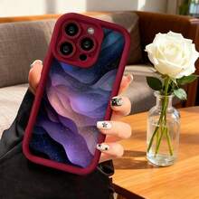 Cubierta de teléfono con diseño de ondas estelares en tonos púrpura y azul oscuro para iPhone 14 Pro Max funda protectora elegante para uso diario y viajes - Café integral - Ver 5