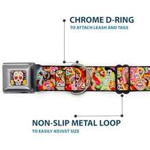 Buckle Down Seatbelt Buckle Dog Collar, ,(1.5" Wide - Fits 16-23" Neck - Medium Dancing Catrinas Collage Multi Color) - Multicolor - Ver 5