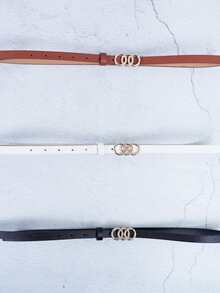 3 Piecesone Size Fits All Combination Set PU Golden Classic Waist Belt With Three Ring Alloy Buckle Decoration, Women's Versatile Belt That Can Be Used All Year Round