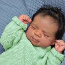 45厘米重生娃娃玩具，布身乙烯基四肢，逼真深棕色肤色，微笑娃娃，儿童生日礼物，可收藏的仿真玩具 - 睡著的娃娃 - 查看 2