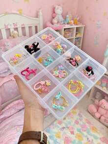 12-Compartment Transparent Plastic Storage Box With Cover, Girls Hair Accessories Organizer, Hair Clips And Elastic Bands Holder, Jewelry And Small Decorations Container - Multicolor - View 3