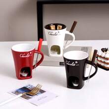 1pc Ceramic Cheese Fondue Set, Chocolate Melting Pot, Chocolate Fondue Set, Chocolate Warmer, Chocolate Melting Oven, Chocolate Melting Cup, Chocolate Cheese Fondue Set With Forks, Essential For Cooking And Dining, Ideal For Family Gatherings, Birthdays And Weddings - Multicolor - View 5