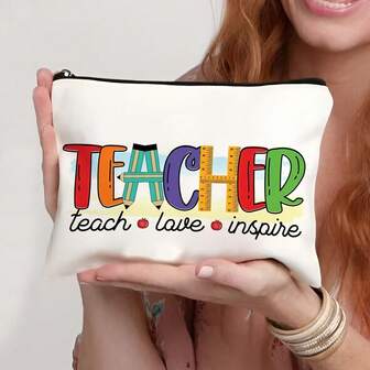 1pc Teacher Gifts, To Best Teacher Ever Letter Print Makeup Bag, Gift Bag Zipper Bag For Travel, Lightweight Storage Bag, Coin Purse, Zipper Clutch Pouch, Pouch Bags Cosmetics Bag Makeup Storage Bag Beauty Bag Makeup Bag, Cosmetic Bag, Vacation Organizer