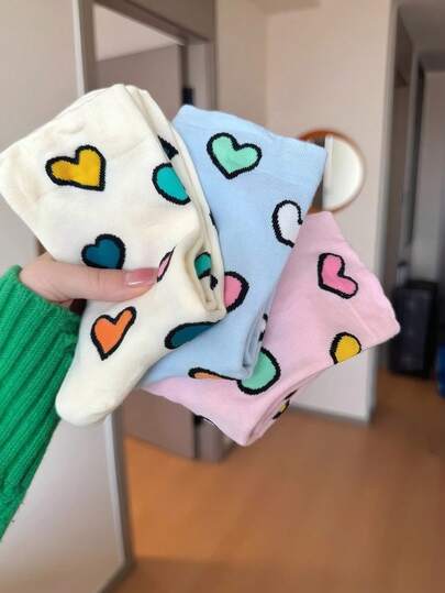 1/5/10 pares de calcetines de media caña de moda minimalista con patrón de corazón aleatorio para mujeres, suaves, cómodos, transpirables, lindos y versátiles, adecuados para uso diario y reuniones