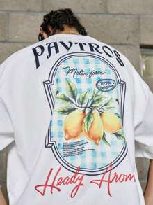 Manfinity Streetrush Manfinity Streetrush Men's Colorful Summer Fruit Print Relaxed Fit T-Shirt, Comfortable Oversized T Shirt, Graphic Cropped Graphic Tee, Men  Graphic Tees ,Street Wear, Graphic Tees Crop Cropped T Shirt Graphic,Hip-Hop Street,Boy Friend Gifts,Graphic Tees Men - 白色 2 - 查看 4