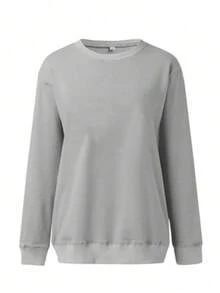 Women's Comfortable Loose Solid Color Sports Hoodie - Round Neck, Long Sleeve, Spring Casual, Suitable For Home And Outdoor Use, Outdoor, Sports Jogging, Suitable For All Ages (Teenagers To Adults) | Soft And Smooth Fabric | Women's Fashion Casual Outdoor Sports Top | Women's Round Neck Autumn/Winter Hoodie | Solid Color Casual Versatile Women's Top | Pair With Cowboy Shorts/Tights | Spring/Four Seasons - 灰色 - 查看 7