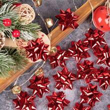 100pcs Mixed Mini Christmas Bows - 1 Inch Self-Adhesive Gift Ribbon, Suitable For Holidays, Parties, Weddings And More - Durable Plastic Star Bows For Holiday Decorations - Multicolor - View 3