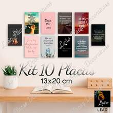 Quadros de decoração Frases Motivacionais Versículos Bíblicos - Fé Amor Biblia Sagrada - Kit 10 Placa MDF 13x20cm - Preto - Visão 1