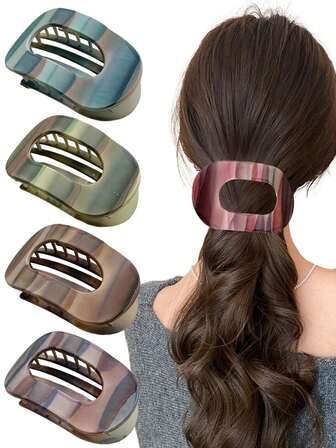 2/3/5pcs New Fashion Marble Ombre Flat Oval Hair Clips, High-End Hollow Alligator Hair Clips For Bun, Ponytail, Daily, Outdoor, Party, Holiday, Ideal Gift For Valentine's Day, Thanksgiving, New Year, Mother's Day