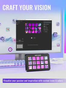 AmpliGame 直播控制器，带 15 个宏按键，直播键盘，可在 OBS/Twitch/Streamlabs 中触发操作，快捷键小键盘，兼容 PC-FIFINE D6 - 黑色 - 查看 10