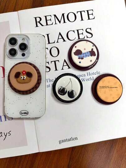 Chocolate Black Magnetic Phone Stand, Stable Desktop Air Cushion Stand Suitable For Telescopic Phone Holder, Pop-Up Socket Phone Grip, Phone Accessories, Phone Decoration, Phone Essentials, Sliding Phone Stand, Phone Grip, Small Gift For Lover, Relatives, Friends