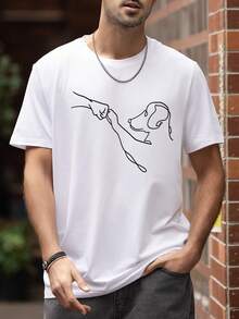 Men's Fashionable Dog Print Short Sleeve T-Shirt - White - View 2