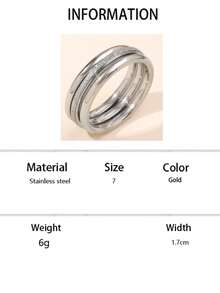 1/3pcs Stainless Steel Matte Gold Fashion Ring Set - Silver - View 7
