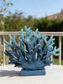 1pc Blue & White Coral Figurine, Resin Coral Statue, Suitable For Outdoor Garden, Tabletop Decor, As Well As Home, Bedroom, Bathroom, Living Room, Beach/Coastal/Ocean Themed Cabinet, Shelf And Tabletop Decoration, Fits Various Occasions