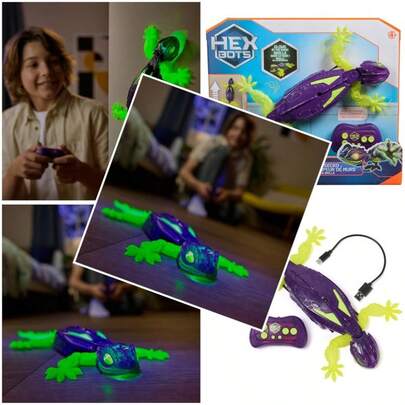 HEX BOTS Glow-in-The-Dark Gecko Juguetes roboticos por Control Remoto Recargables Juguetes Que Trepan por Las Paredes para gastar bromas para niños y niñas a Partir de 4 añosConveniente y duradero, para niños