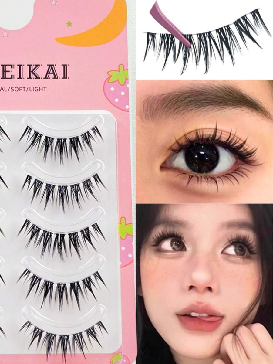 LIMEIKAI 5 Paar natürliche, luftige Kunstwimpern, geschärfte, bequeme, reine Wunsch-Make-up-Manga-Optik, lange, transparente, dünne Stiele - Spitze Manga-Wimpern - Übersicht 1