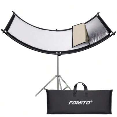 Alloy White Black Metal Stand FOMITO Light Reflector 178x65cm Arclight Curved Eyelighter Lighting Diffuser For Photography Stuido Filming Shooting Black/White/Gold/Silver With U Shaped Curved Photography Reflector And Carrying Bag Wedding Celebration