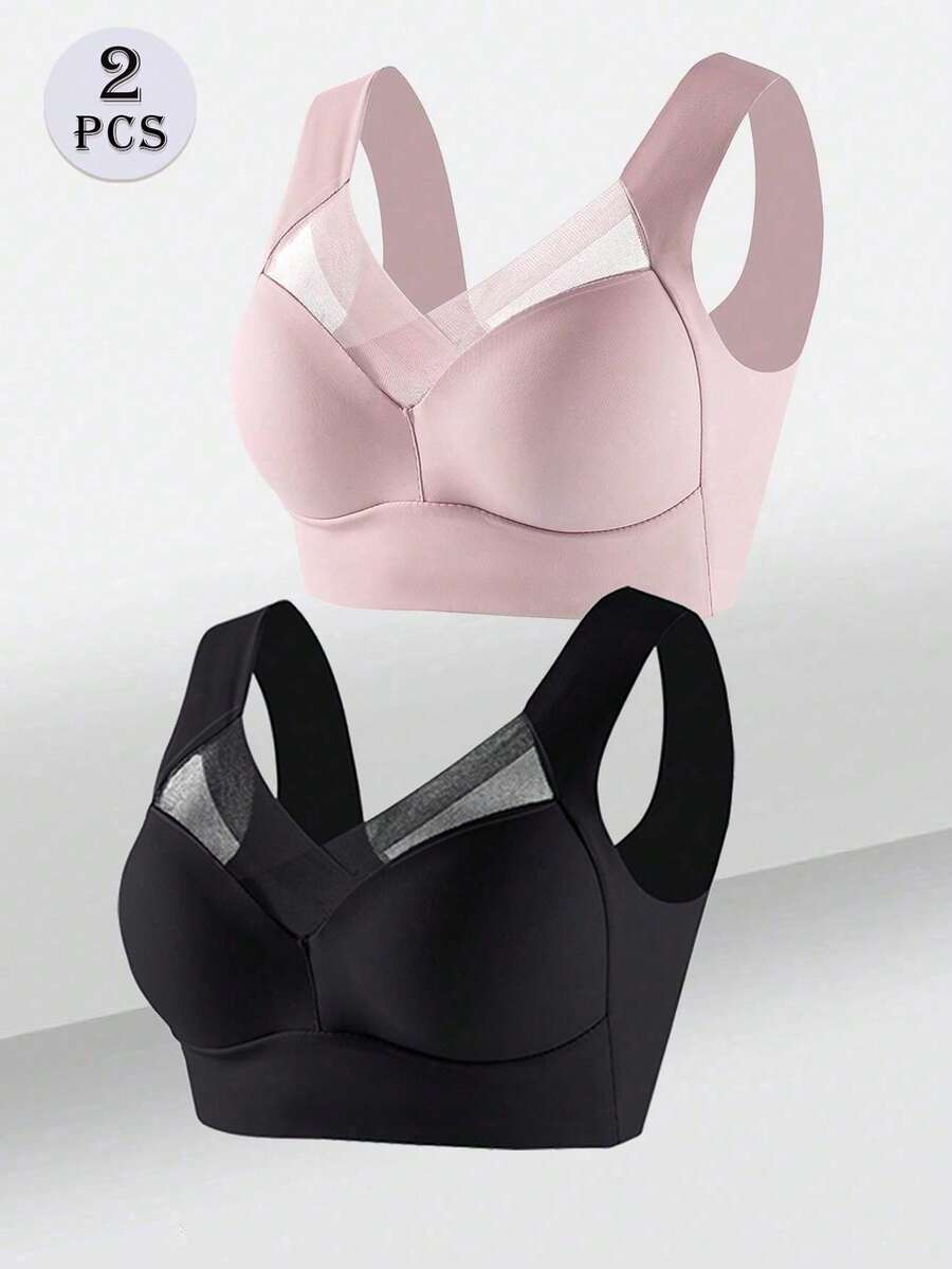 2pcs/Set Seamless Backless Bra For Women, Wire-Free Comfortable Basic Bra With Fixed Cups, Lingerie - Multicolor - View 1