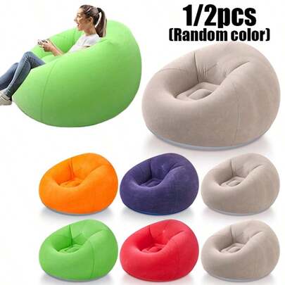 1pc Inflatable Slouchy Sofa Chair - Portable & Foldable, For Indoor/Outdoor Use (Camping/Living Room/Balcony), No Assembly Required, Soft Velvet Layer Inflatable Sofa, Modern Lightweight Furniture