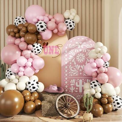 114 Stücke Kuh Staubig Rosa Kuh Ballon Girlande Bogen Set, Hellrosa Braun Sand Weiß Ballons für Cowgirl Baby Dusche Geburtstag Western Themen Party Dekoration