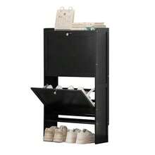 El Armario De Zapatos Con Estante De Zapatos Volcable, Mueble Zapatero Madera Hogar Casa, sala de estar y pasillo, estructura de madera, adecuado para almacenamiento de entrada - Blanco y Negro - Ver 4