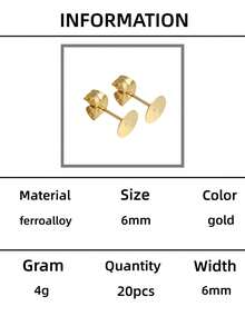 20/50 pièces/paquet Ensemble de boucles d'oreilles à dos plat en acier inoxydable de couleur dorée, comprenant un support de boucles d'oreilles à dos plat et un bouchon d'oreille en acier inoxydable, boucles d'oreilles DIY hypoallergéniques. La variation de couleur est normale et la taille du bouchon d'oreille doit correspondre à celle de la boucle d'oreille. La taille du bouchon d'oreille est sujette au produit réel - Or jaune - Voir 12