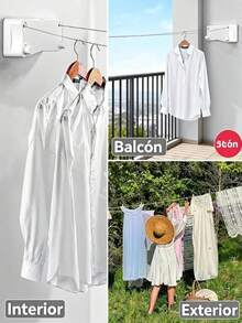 Tendedero retráctil de 5,2 metros, diseño de doble línea, perchero de pared para balcón sin taladros, adecuado para dormitorios, baños, balcones, jardines, etc. - Blanco - Ver 7