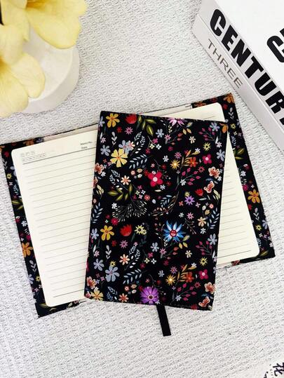 غلاف كتاب الزهور البرية السوداء A5 - مجموعة يومية، تتميز بالرسومات الكاريكاتورية، قابل للغسل باليد أو الغسالة، حل تخزين غير متوقع للمكتب والمستلزمات الدراسية، غلاف كتاب جذاب، واقي دفتر، مجموعة مخطط A5، يأتي مع إكسسوارات زخرفية.