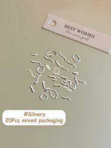 20pcs Punk Style Alloy Nail Art Decorations, Mixed Gold & Silver Hollow Asymmetrical Metal Studs, Minimalist Japanese Nail Accessories Nails - Multicolor - View 14