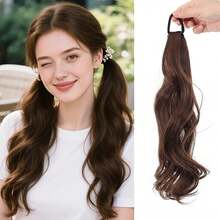 20-Inch Wavy/Straight Ponytail Wig With A Stylish Look Featuring A Korean Slouchy Layered Synthetic Curl, Thick Anti-Slip Rubber Band For A Low Ponytail