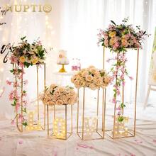 Nuptio Gold Vase For Wedding Centrepieces - 2 Pcs 60cm Tall Flower Stand Metal Floor Vases Column Geometric Centerpiece Stands Rectangular Display Rack For Weddings Birthday Party Decorations - Gold - View 7