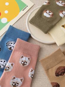 1/5双装女士狗狗图案趣味个性化中筒袜，春秋季 - 彩色 - 查看 5