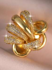 1pc Glamorous Old Money Style Multiple Circles Openable Rings Funky Cubic Zirconia Punk Big Ring For Women Wedding Birthday Dating Party Copper Jewelry Decorative - Yellow Gold - View 11