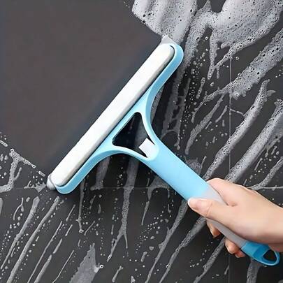 3-In-1 Bathroom Glass & Mirror Cleaner – Squeegee With Scrubber & Wiper For Shower Doors, Mirrors & Windows