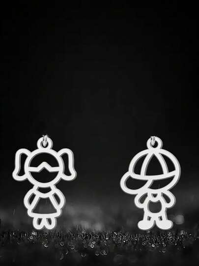 AMAXER 3pcs/Set Stainless Steel Pigtail Girl & Capped Boy Pendant Necklace & Bracelet DIY Jewelry Making Supplies, Wholesale Holiday Gift