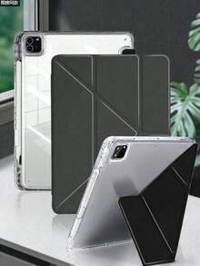 1pc Transparent Acrylic Y-Fold Flat Protective Case, Black, Multi-Fold Multi-Angle Stand, Built-In Pencil Slot, High-Transparency Acrylic Rear Shell Anti-Scratch Anti-Bend, Magnetic Auto Sleep/Wake Smart Power Saving, Flip Protective Case With Pencil Slot, Compatible With Ipad Mini6/Mini7/9.7/10.2/10.5/Air4/Air5/10th/10.9/Pro11/Air11(M2)/Air13(M2)/Pro11(M4)/Pro13(M4) 2024 12.9inch - Black - View 1