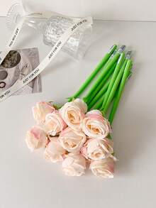 1 pieza Bolígrafo de regalo del Día de San Valentín, lindo y suave, con forma de rosa de silicona, bolígrafo neutral y divertido con flor para regalo - Multicolor - Ver 11