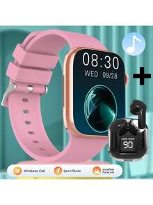 2.01英寸智能手表，具备音乐、通话、短信、天气、计步器、健身追踪功能，附赠无线耳机。 - 黑色 - 查看 3