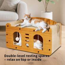 Multi-Function Cat Scratcher House – 3-In-1 Scratch Pad, Soft Bed & Play Cave With Toys, Durable Build & Ideal Holiday Gift - MD-dOOR1+QE-yELLOW - View 11