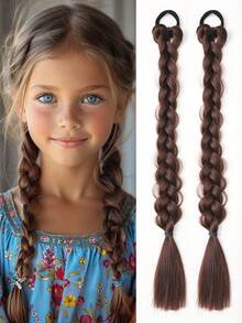 2PCS Braid Ponytail Extensions With Rubber Band Ponytail Natural Synthetic Hair Piece For KIDS - Multicolor - View 15