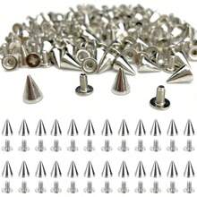 50/100pcs Punk Rock Cone Studs, Silver Tone Studs With Screw Back - DIY Metal Rivets For Motorcycle Jackets, Leather Crafts, Boots And Alternative Fashion Accessories - Multicolor - View 5