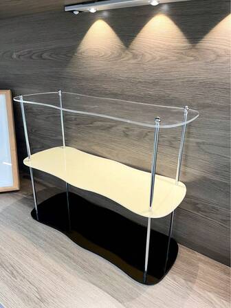 1pc Transparent Acrylic Wavy Edge Display Rack, Metal Support Multi-Layer Showcase Stand, Figurine, Mystery Box, Cosmetics Display Organizer