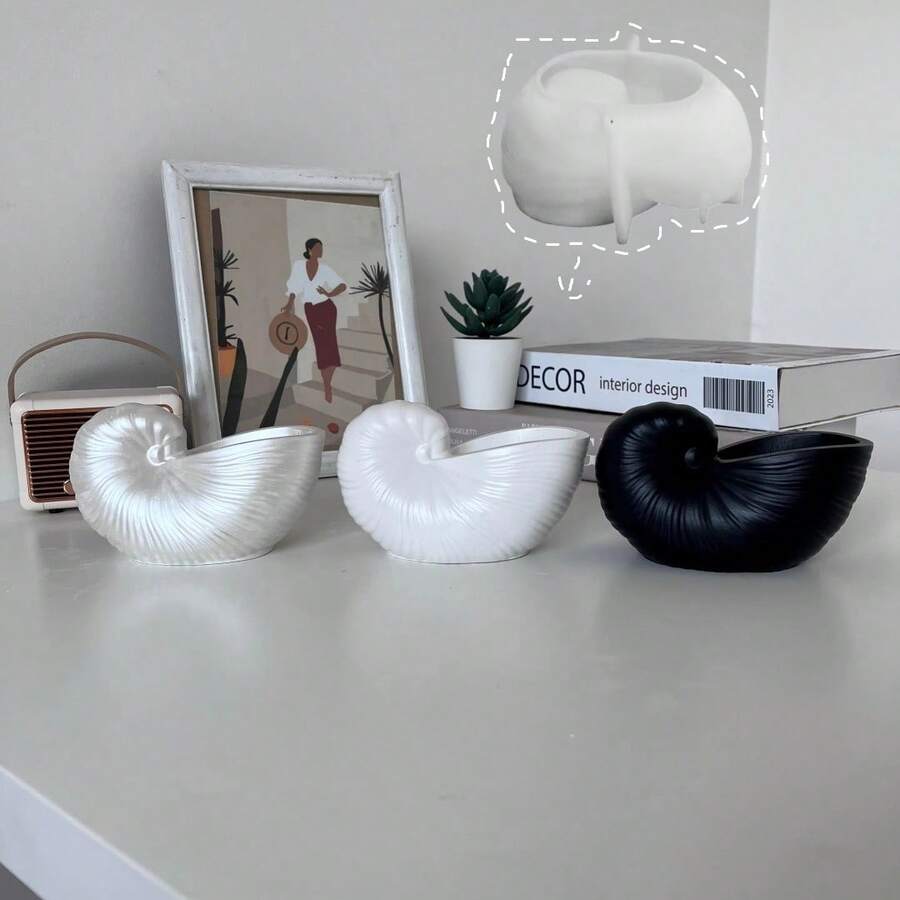 Khuôn đất sét tự làm, cốc nến hình vỏ sò lớn, khuôn thạch cao xi măng nhựa, khuôn silicon đựng trang sức hình vỏ sò chủ đề đại dương.