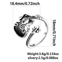 Anel feminino em prata de lei 925 com zircônia cúbica em formato de guitarra, estilo vintage, personalizado para uso diário, festas, presente para familiares e amigos, feriados e aniversários. Acompanha caixa para presente. - Prata antiga - Ver 4
